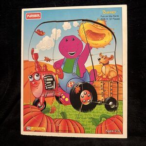 Vintage 1994 Barney Wooden Puzzle Fun on the Farm Playskool 328-11 10 Pieces